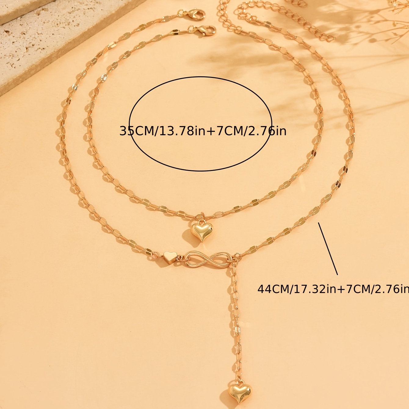 2pcs Women's Layered Heart & Infinity Pendant Necklace Set